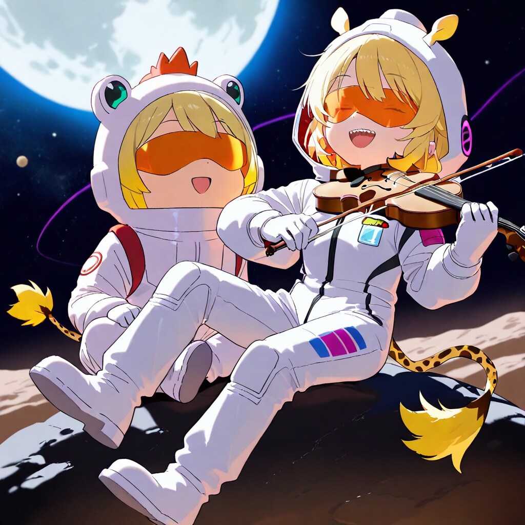 月を奏でるキリン宇宙服ちび子ちゃん