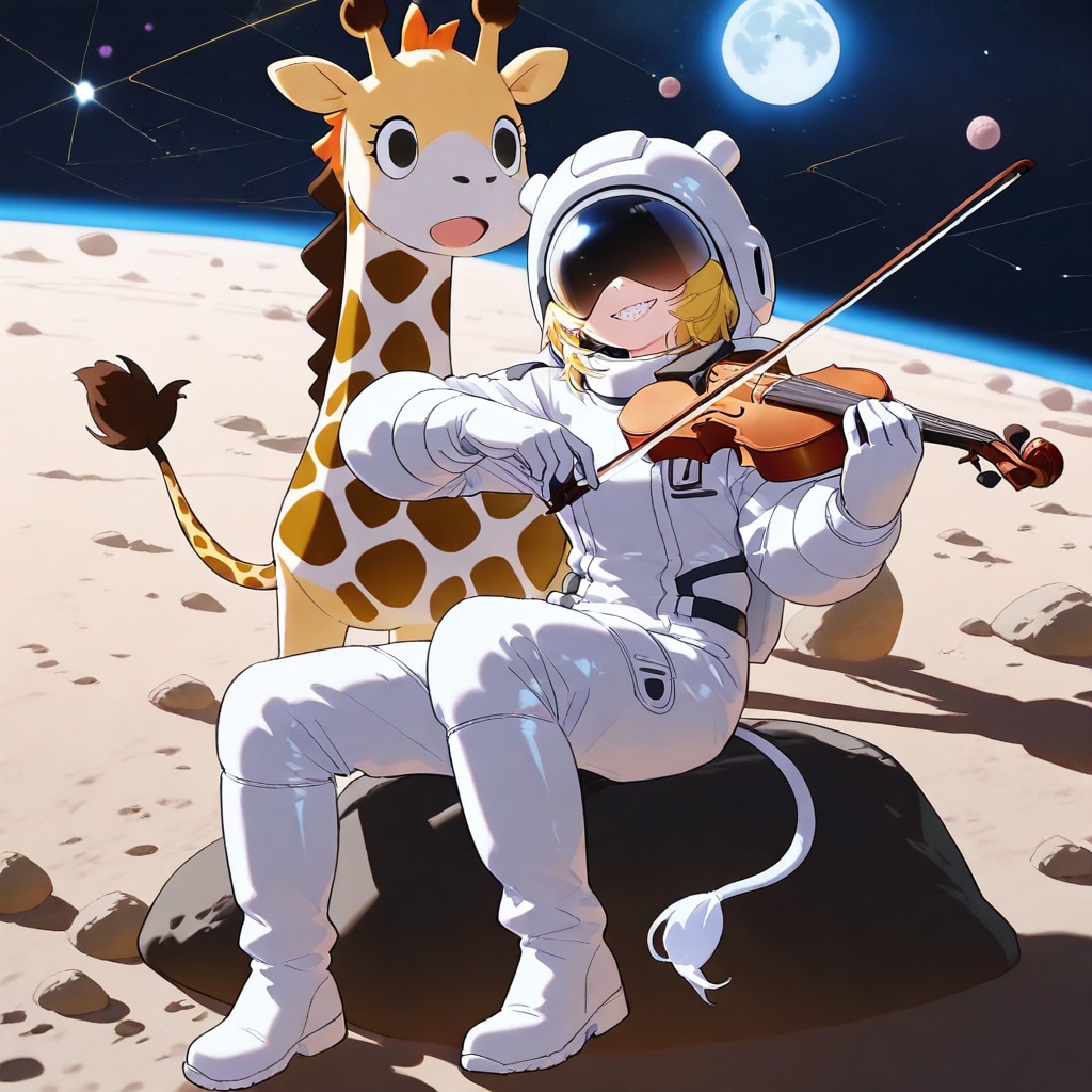 月を奏でるキリン宇宙服ちび子ちゃん