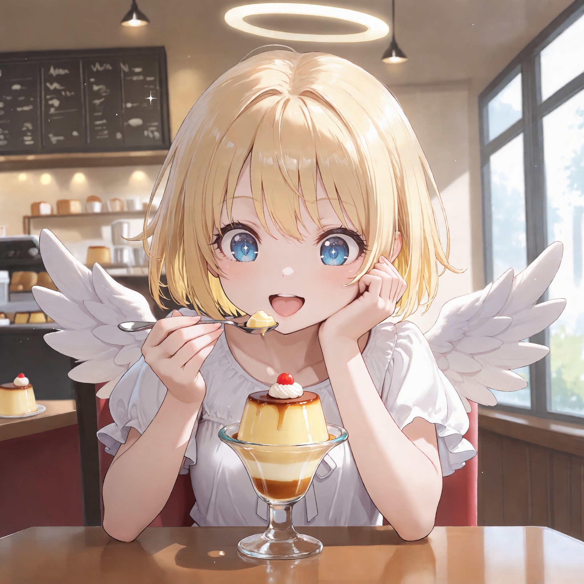 プリンを食べる天使ちゃん | の人気AIイラスト・グラビア