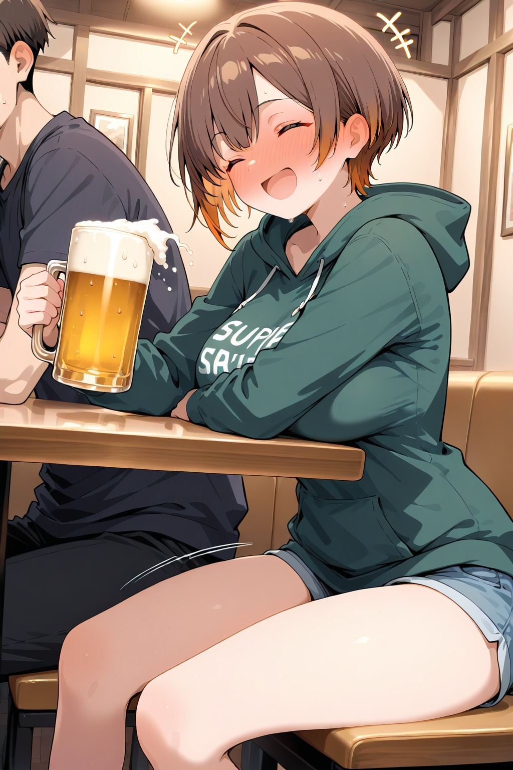 375 忘年会開始早々真っ赤になるボーイッシュ