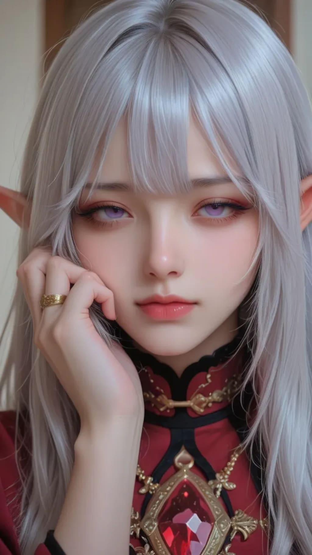 銀髪エルフ美女