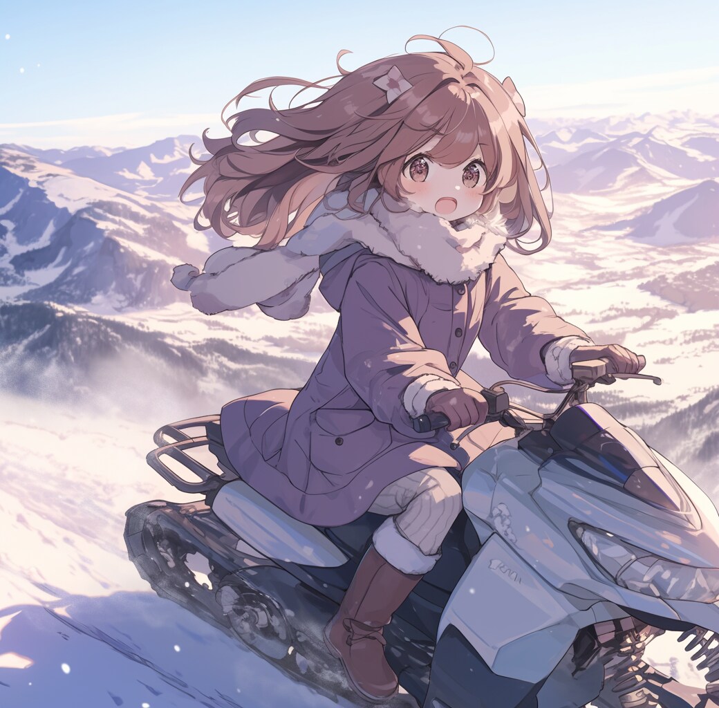 スノーモービルに乗っている女の子 Girl on snowmobile