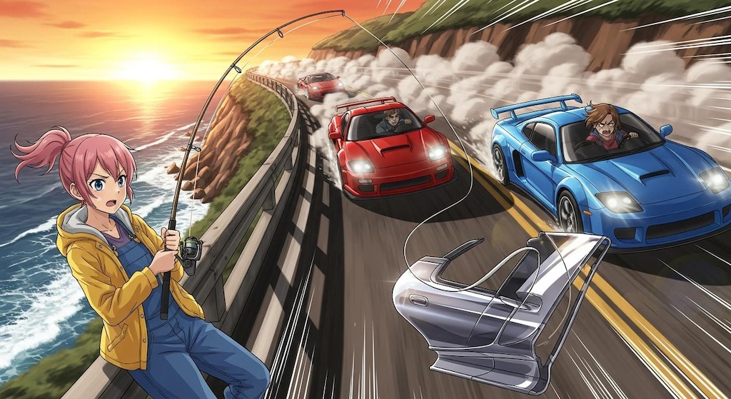 カーチェイスシーンで釣り