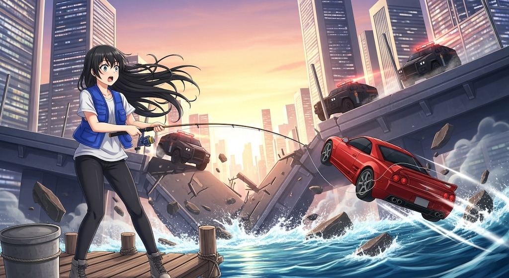 カーチェイスシーンで釣り