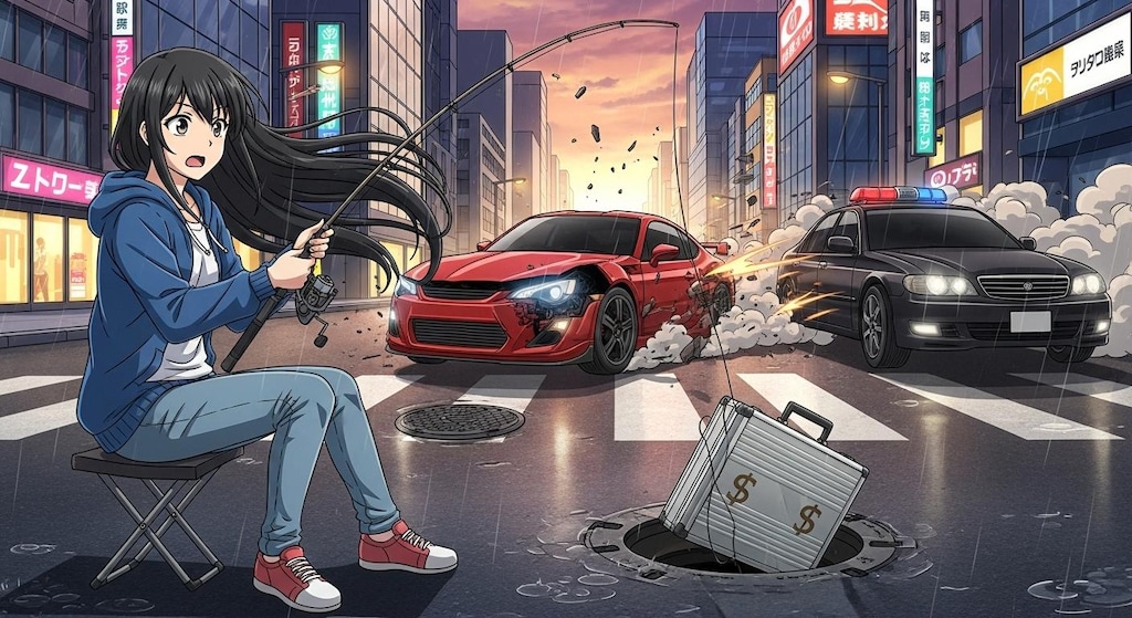 カーチェイスシーンで釣り