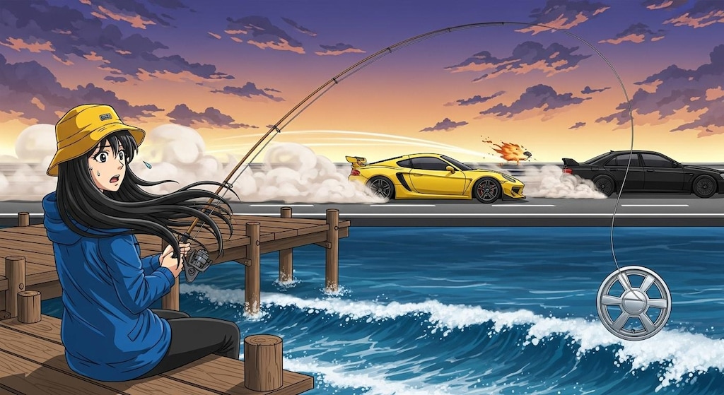 カーチェイスシーンで釣り