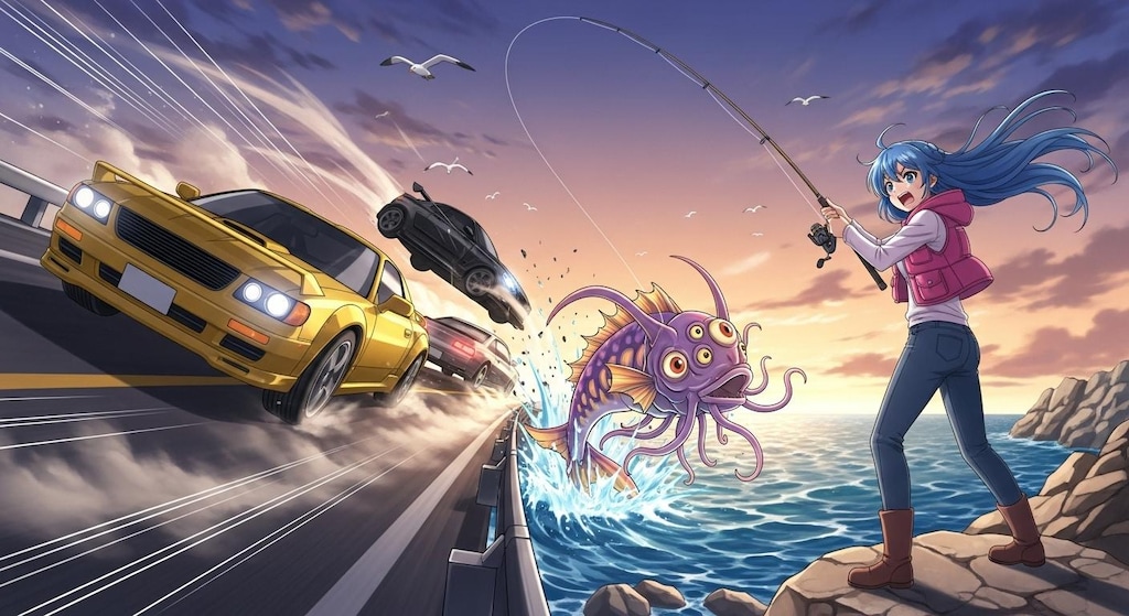 カーチェイスシーンで釣り