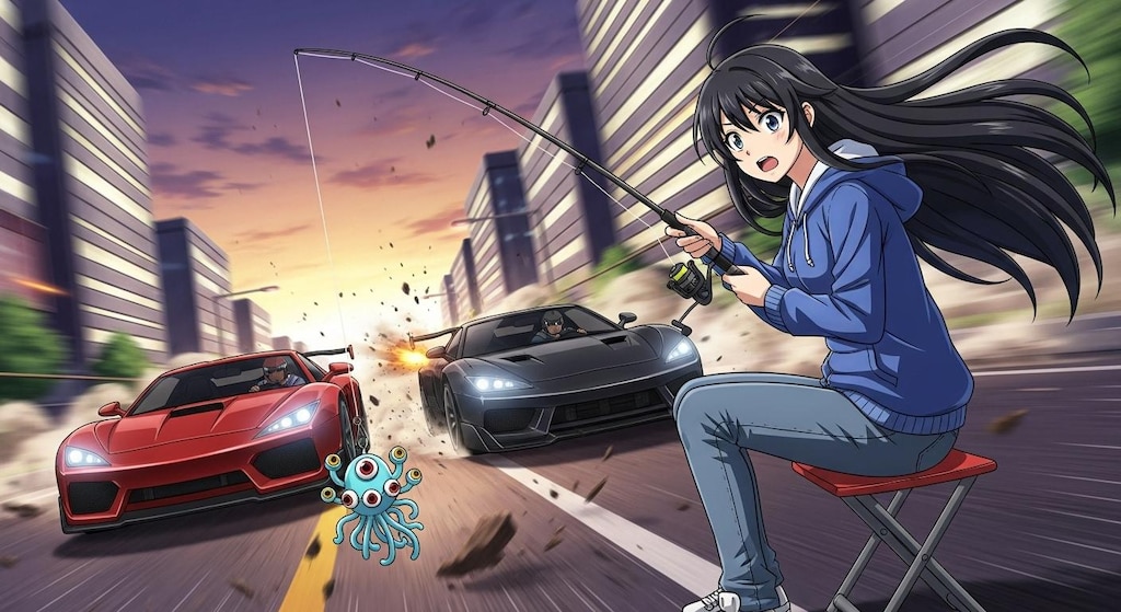 カーチェイスシーンで釣り