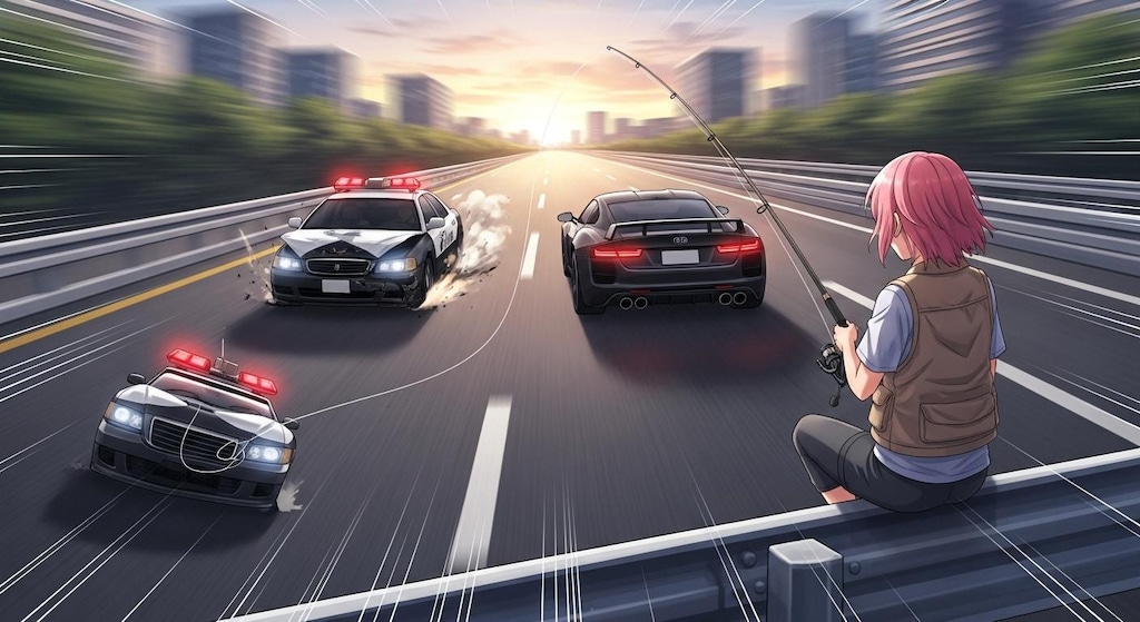 カーチェイスシーンで釣り