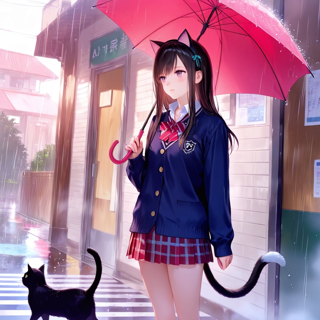 ある雨の日、黒猫について行ったら、ネコ系亜人っぽい女子学生に出会っちゃった件