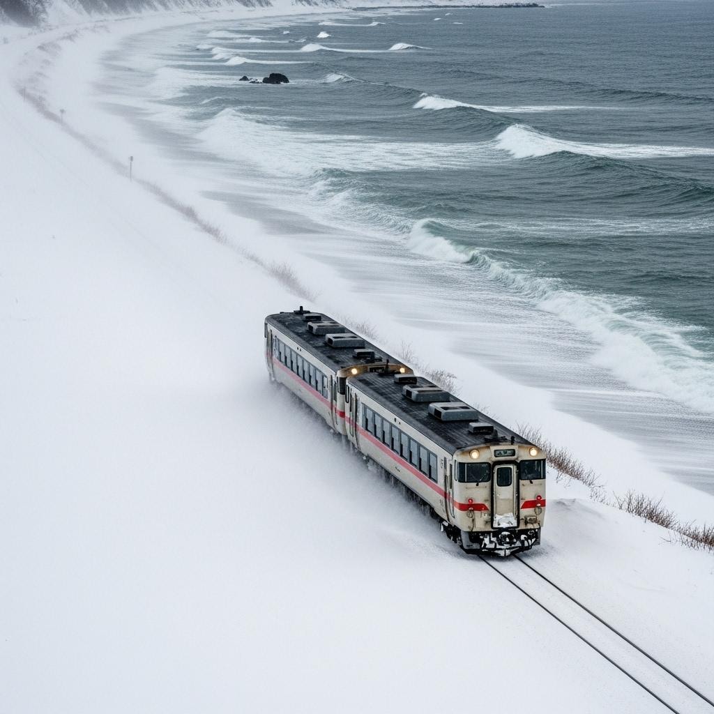 冬のオホーツク海沿岸を行く
