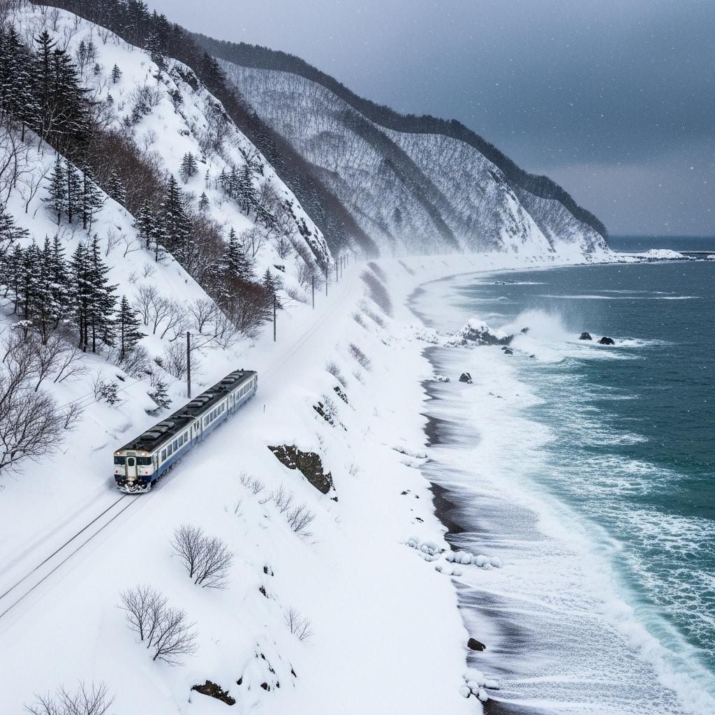 冬のオホーツク海沿岸を行く