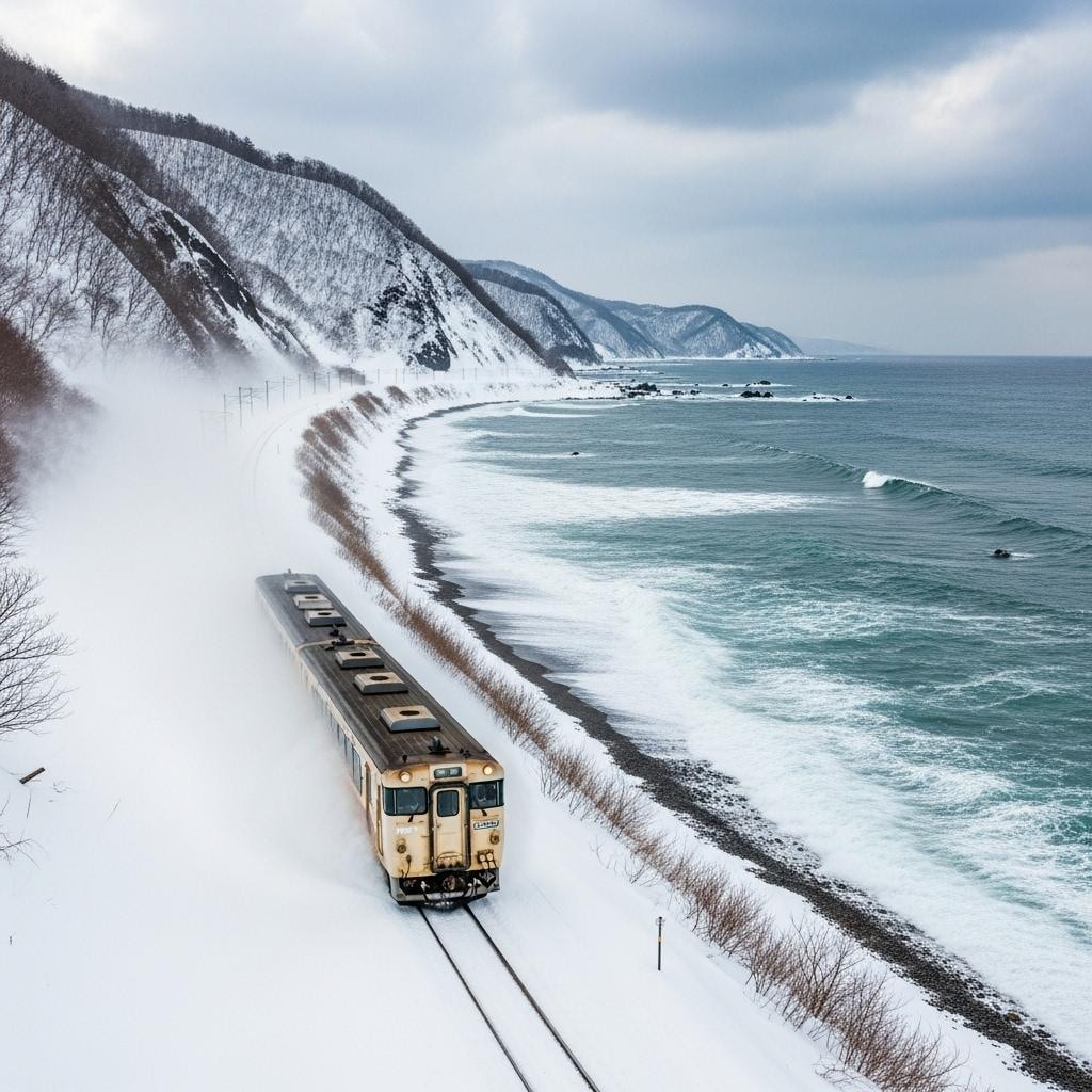 冬のオホーツク海沿岸を行く