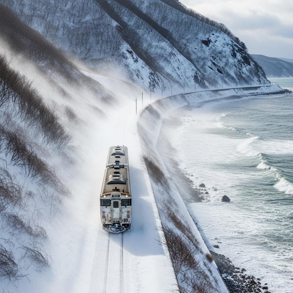 冬のオホーツク海沿岸を行く
