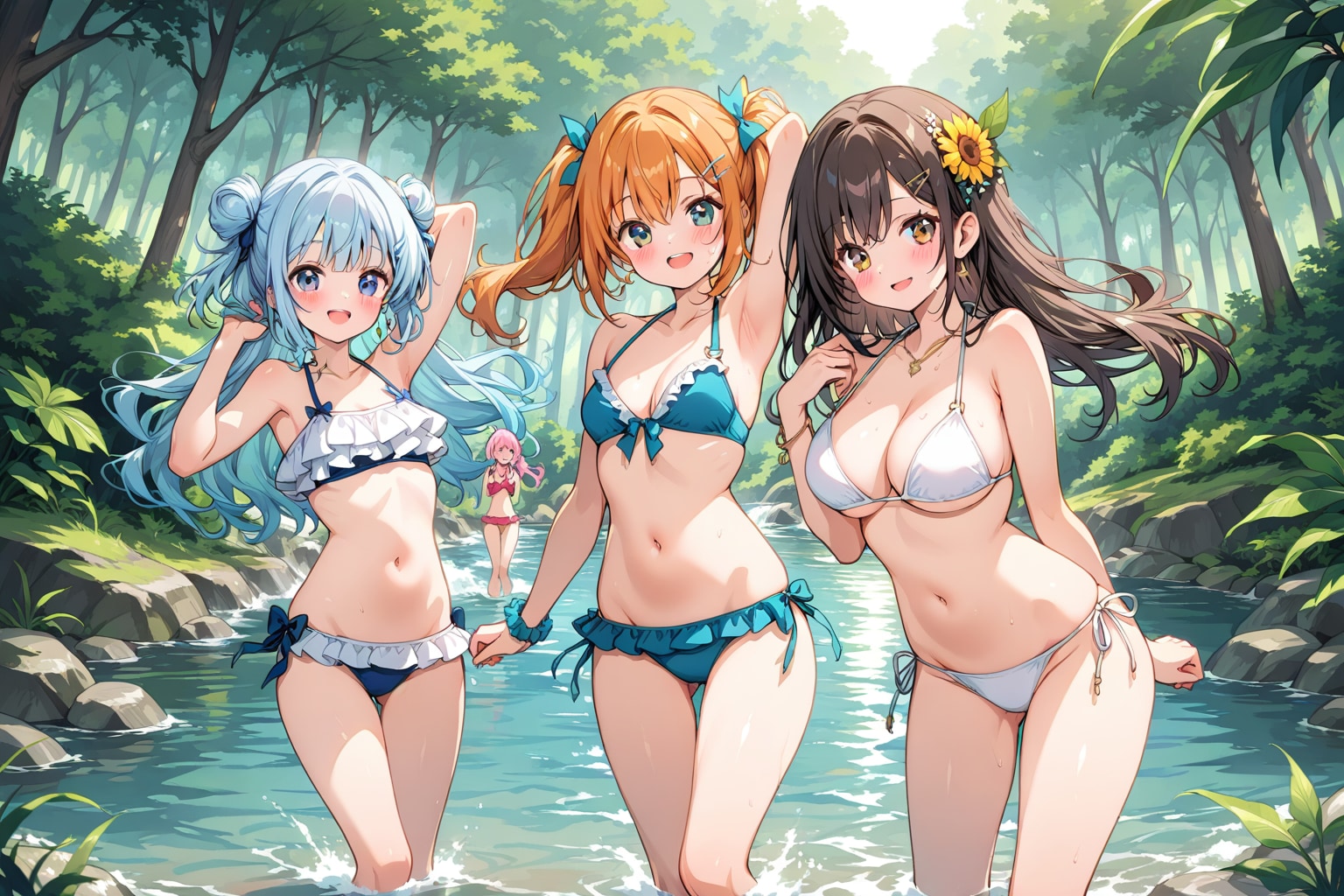 水着で川遊び