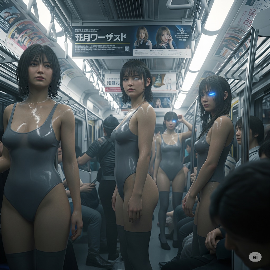ぴっちり電車露出×サイバーパンク