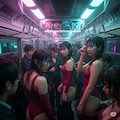 ぴっちり電車露出×サイバーパンク 4枚目