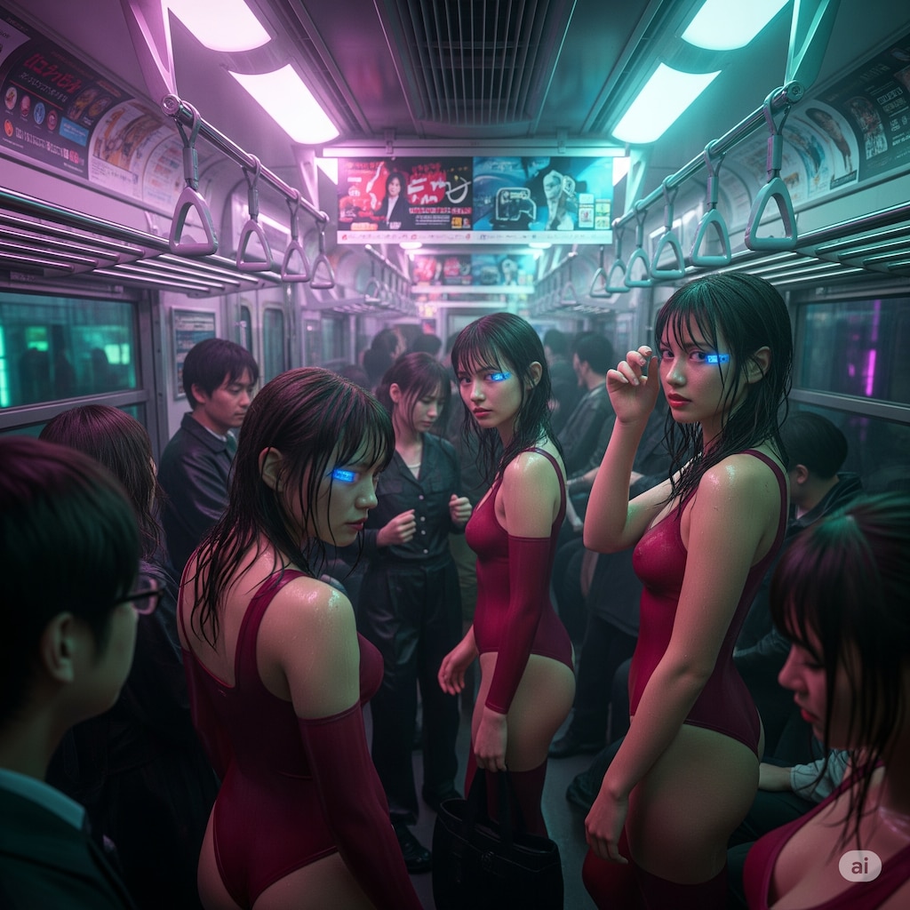 ぴっちり電車露出×サイバーパンク