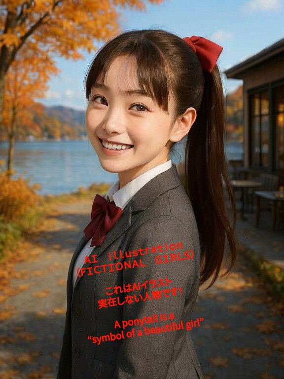 ポニーテール美少女～秋の湖畔のカフェにて | の人気AIイラスト・グラビア