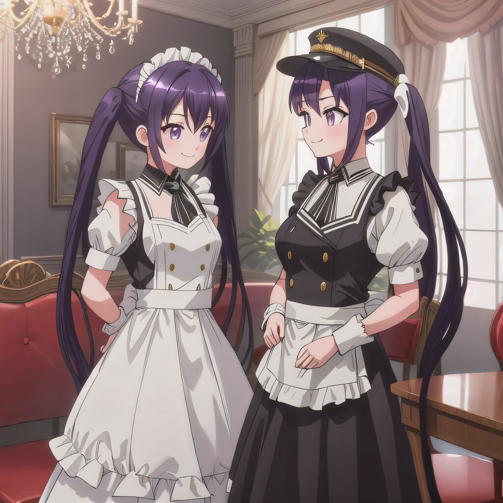 紫髪ツインテとポニテの少女