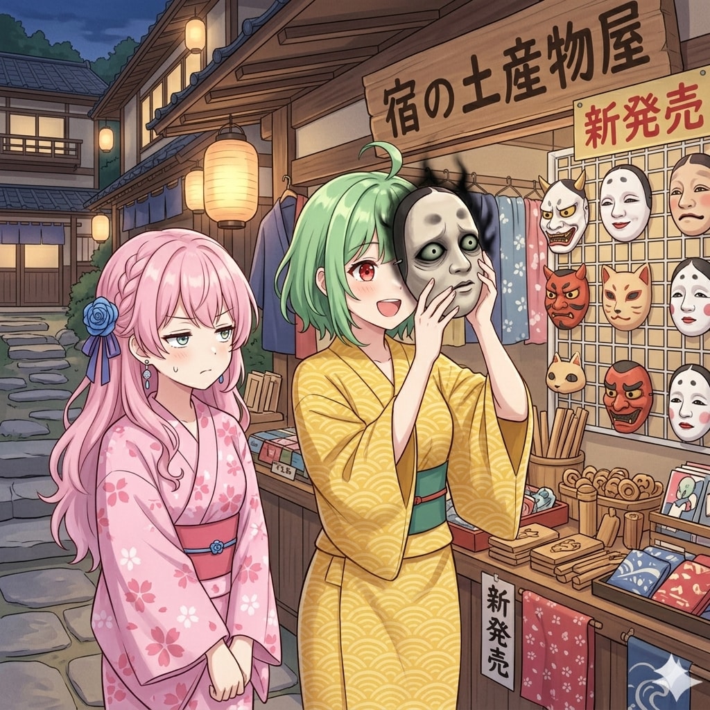 怪しいお面を購入するひなみちゃん