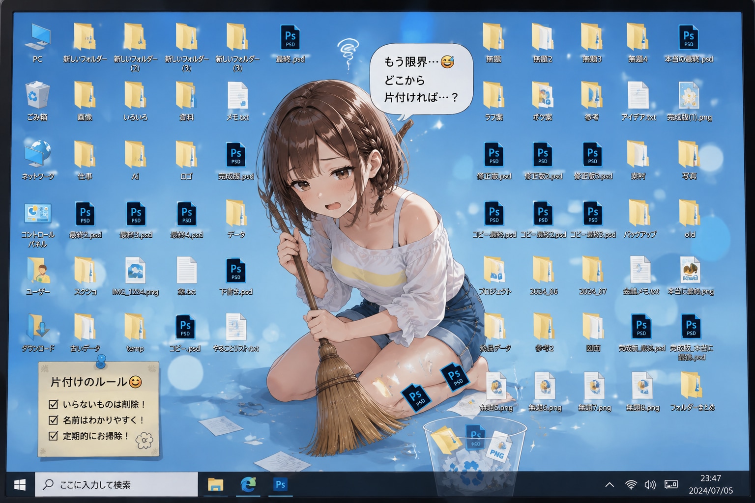 いい加減片付けよ〜よ