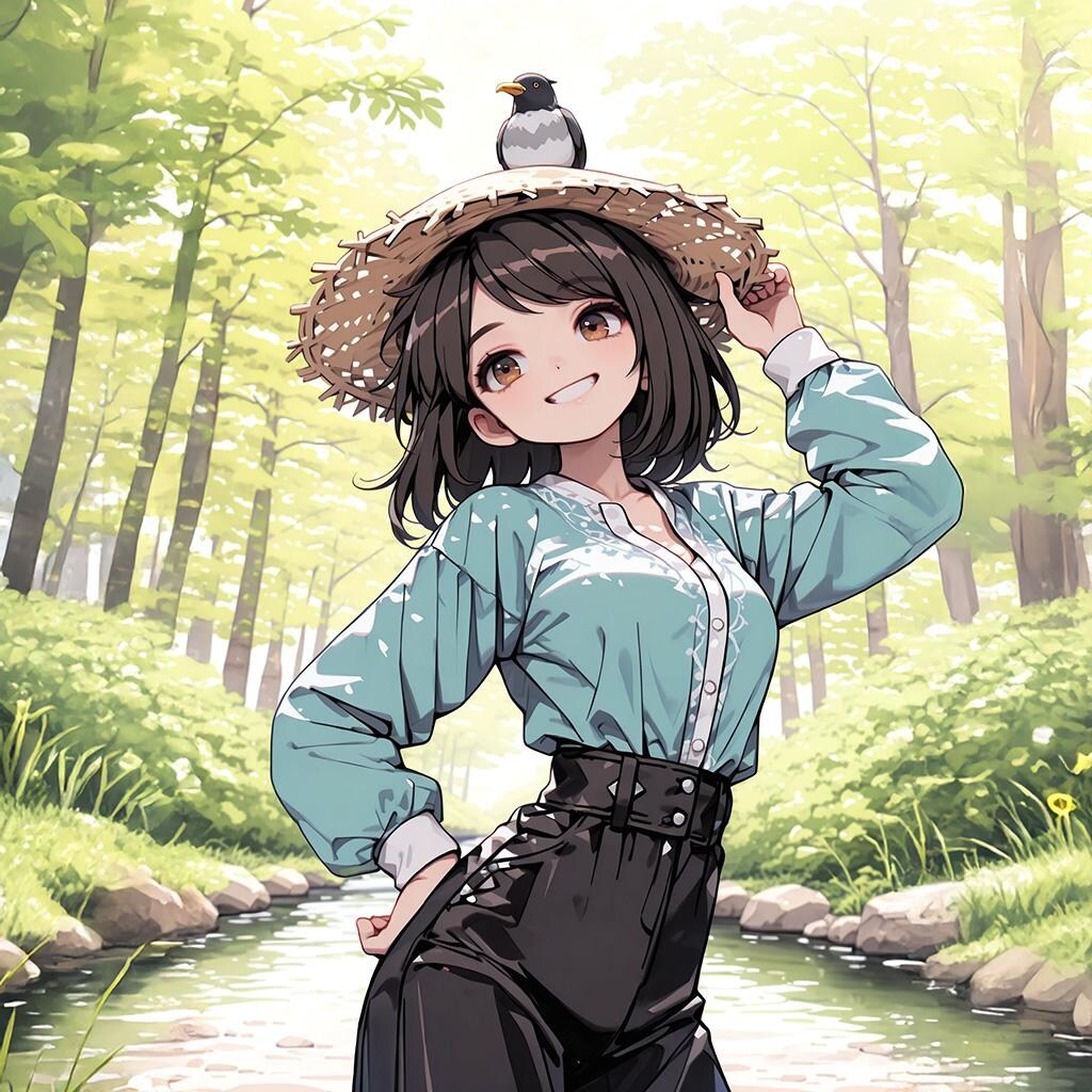 川で菅笠『船頭っぽい』