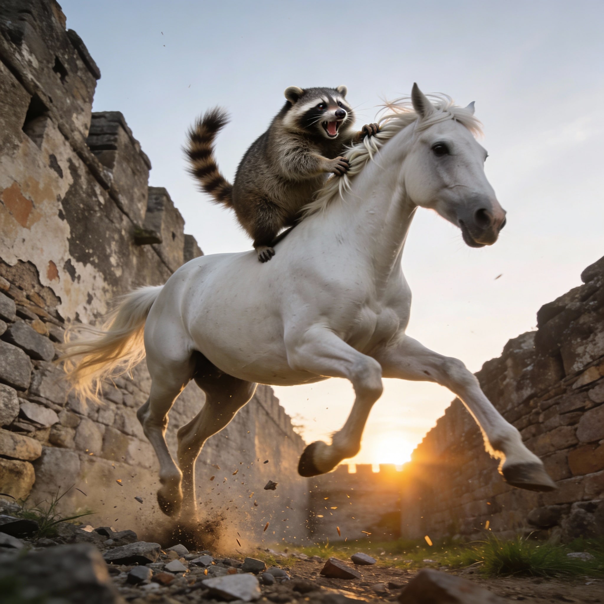 馬に乗るアライグマ | の人気AIイラスト・グラビア