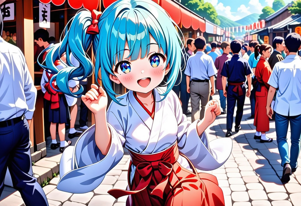 お祭りを楽しみ狐巫女さん