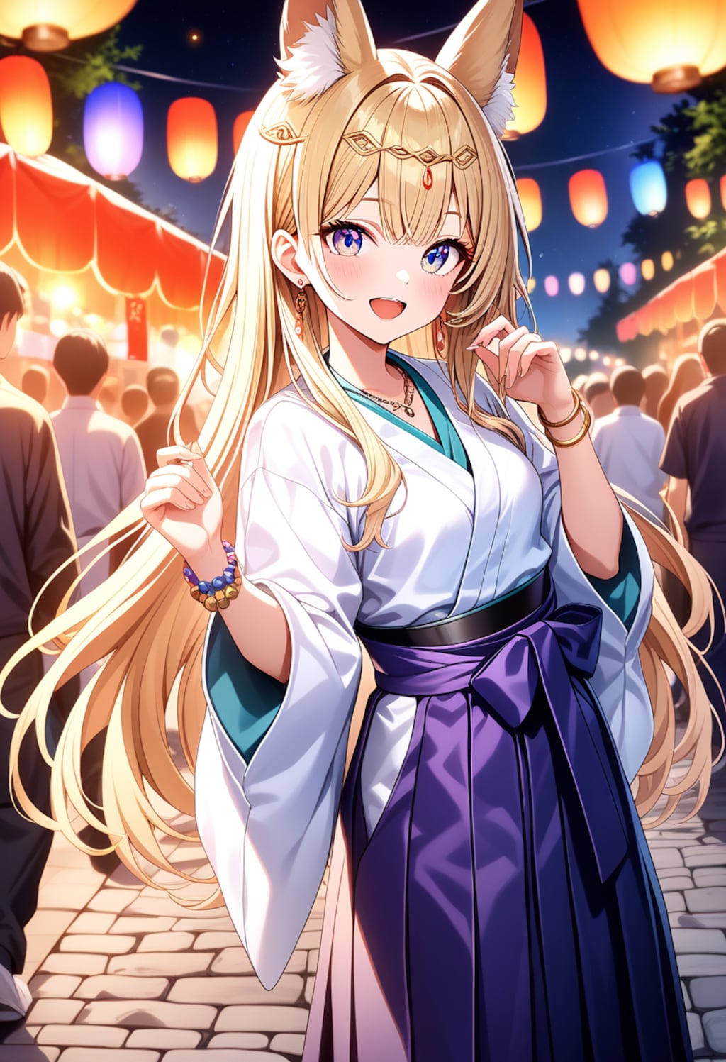 お祭りを楽しみ狐巫女さん