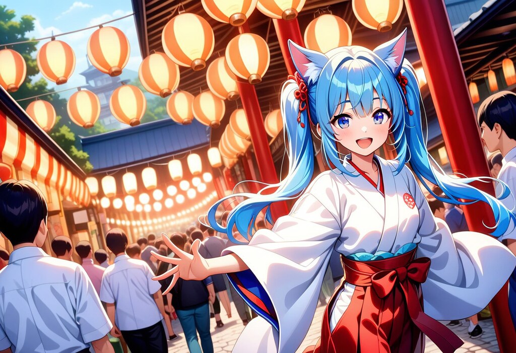 お祭りを楽しみ狐巫女さん