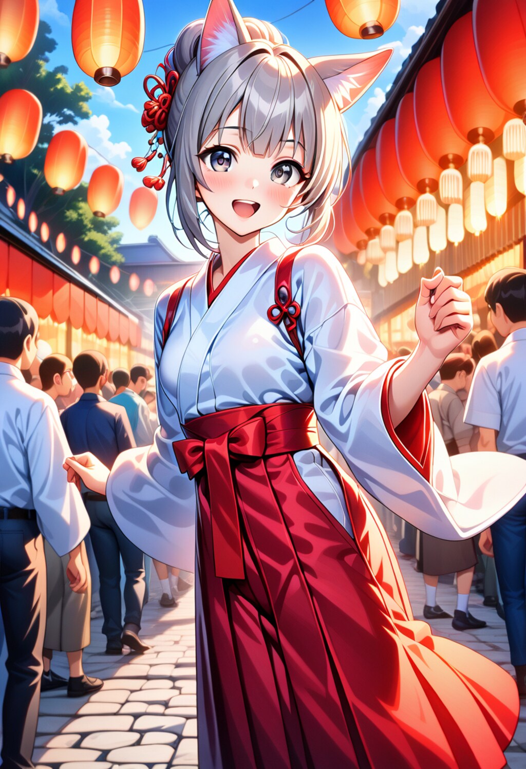 お祭りを楽しみ狐巫女さん