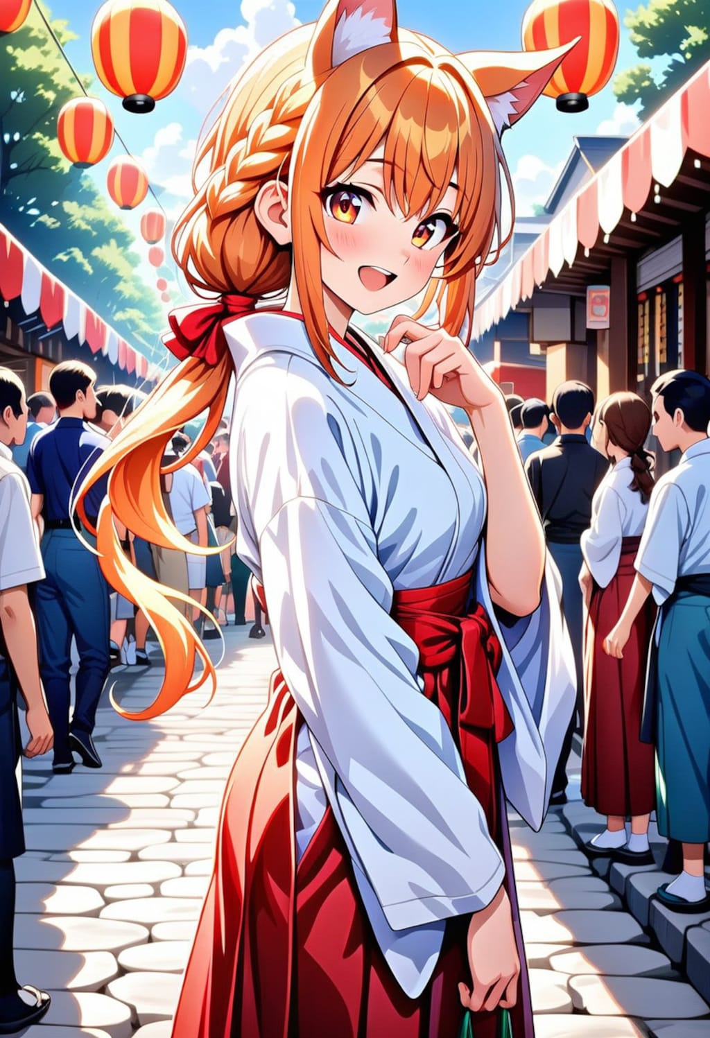 お祭りを楽しみ狐巫女さん