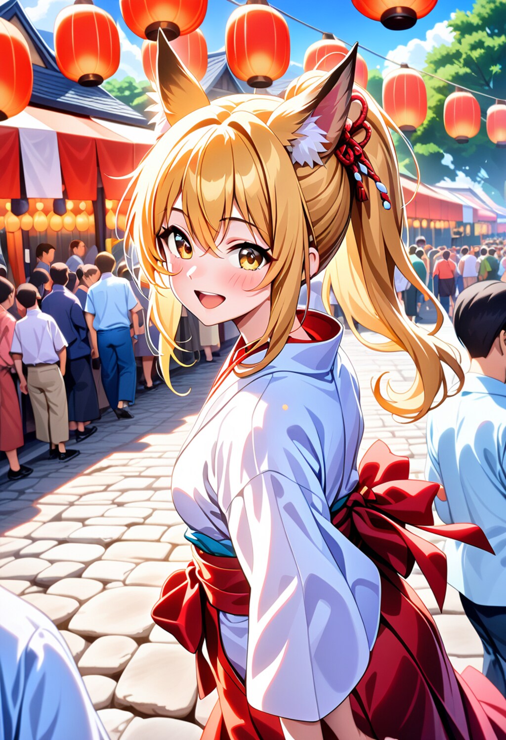 お祭りを楽しみ狐巫女さん