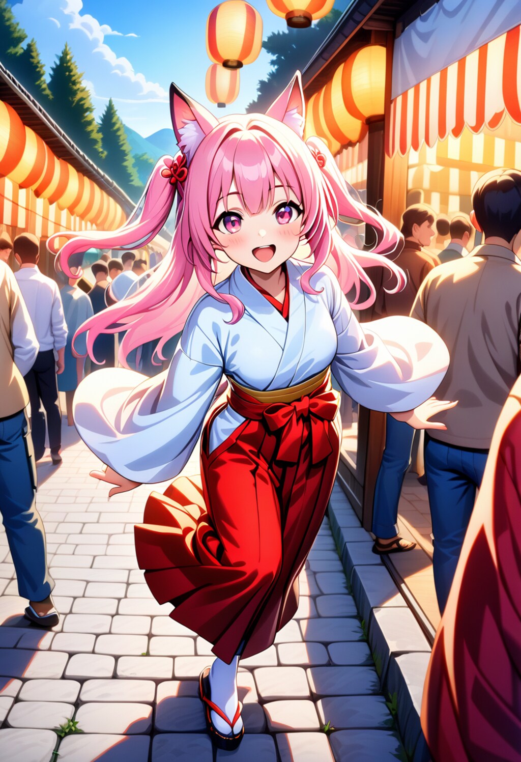 お祭りを楽しみ狐巫女さん