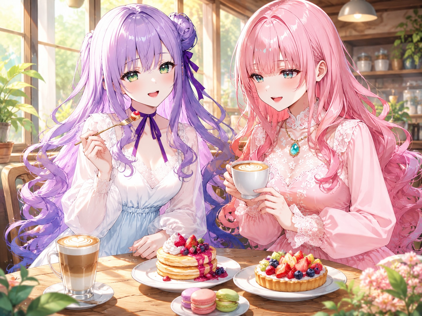 LILACちゃんとECHIDNAちゃんのカフェでガールズデート | の人気AIイラスト・グラビア