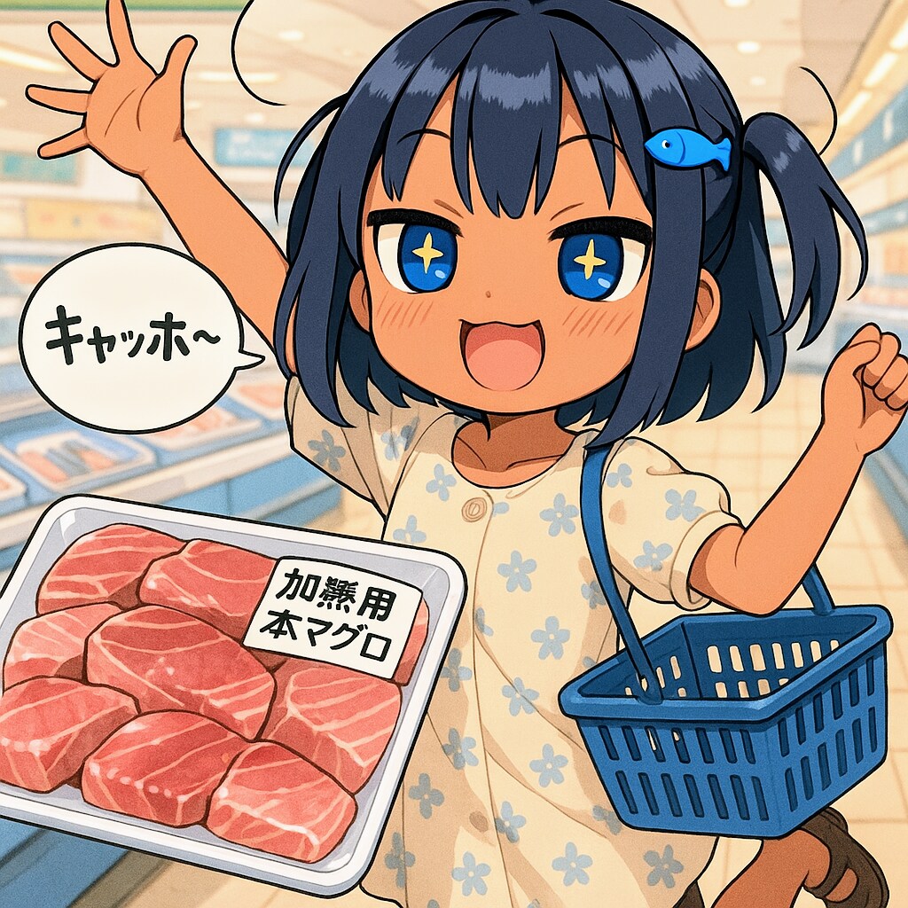 加熱用マグロを見つけて喜ぶこなつちゃん