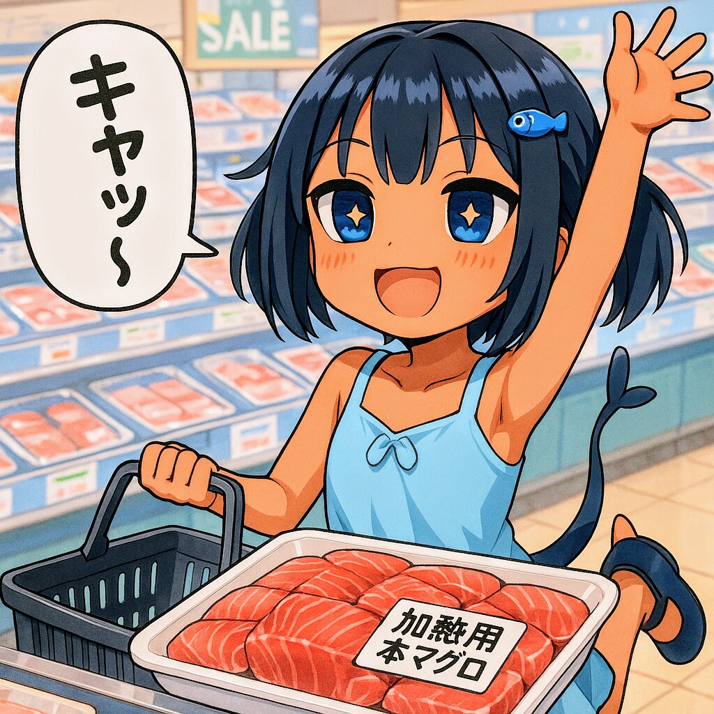 加熱用マグロを見つけて喜ぶこなつちゃん
