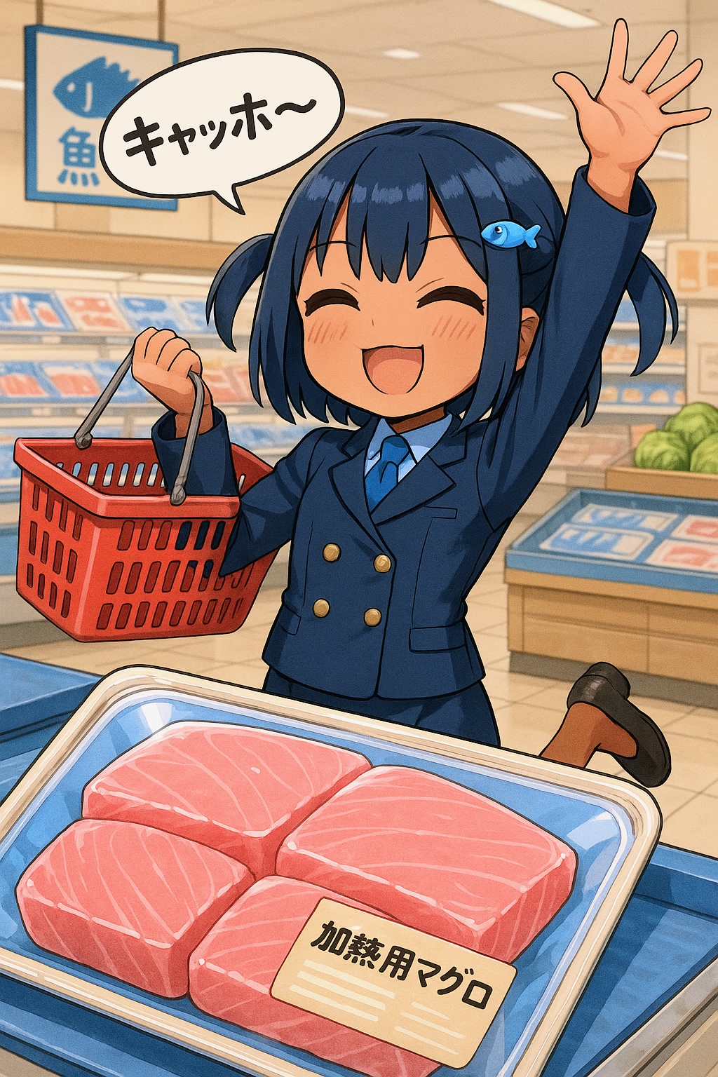 加熱用マグロを見つけて喜ぶこなつちゃん