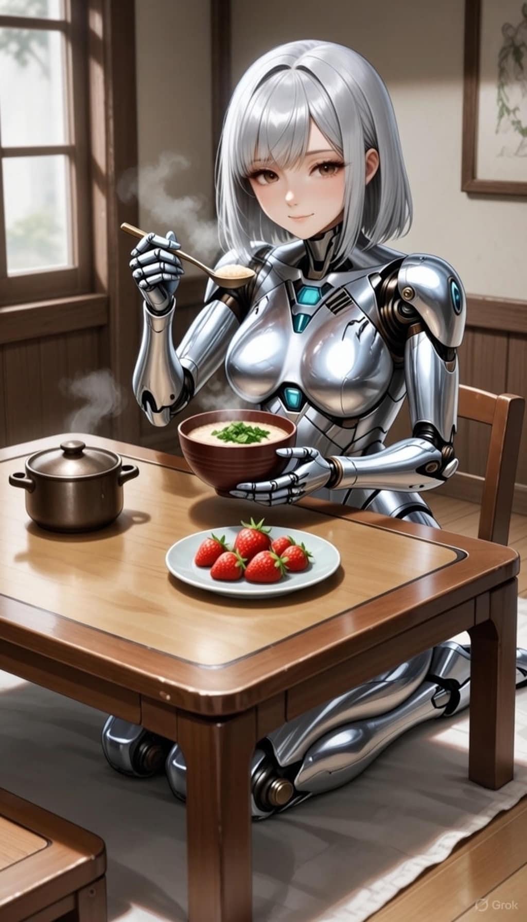 七草粥を食べるセリーナ