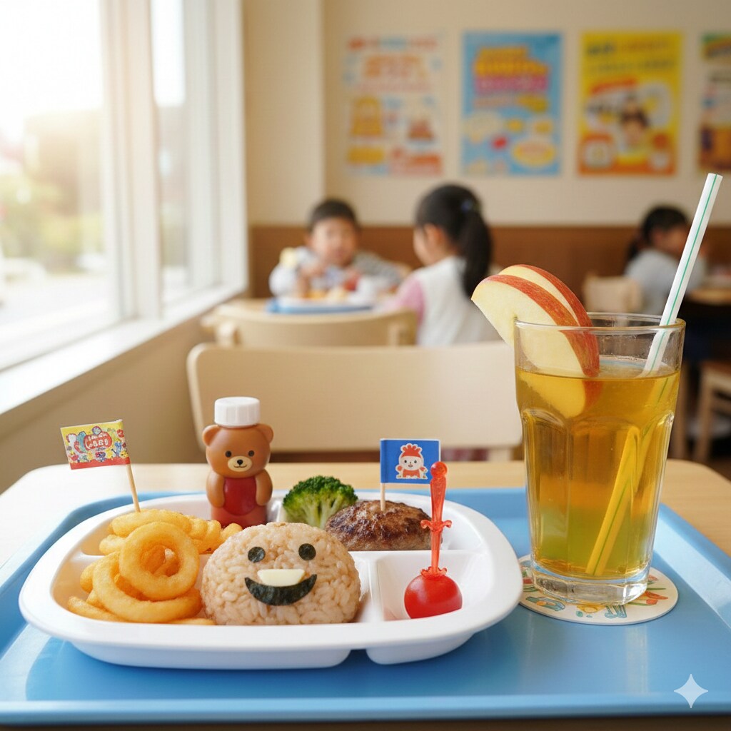 【昼食】お子様ランチ、リンゴジュース