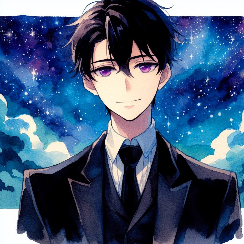 水彩画な、黒髪短髪男性と夜空★その3(12枚)