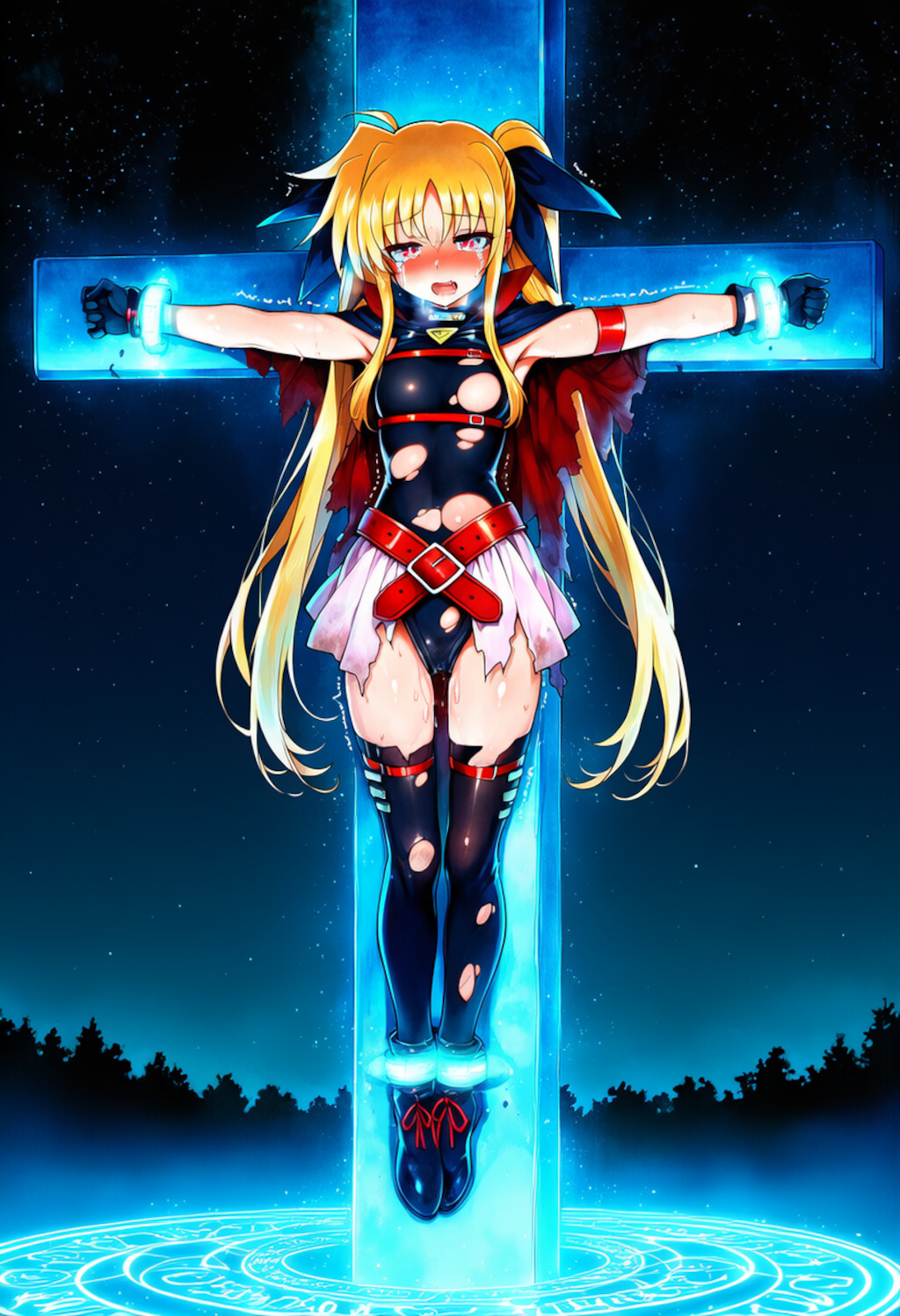 拘束魔法で磔にされた高町○のはと○ェイト・テスタロッサ