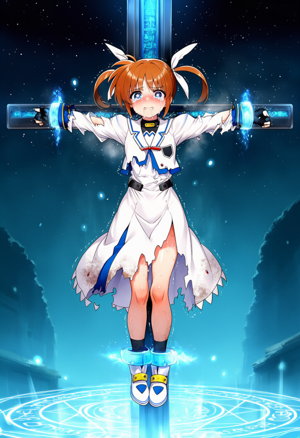 拘束魔法で磔にされた高町○のはと○ェイト・テスタロッサ