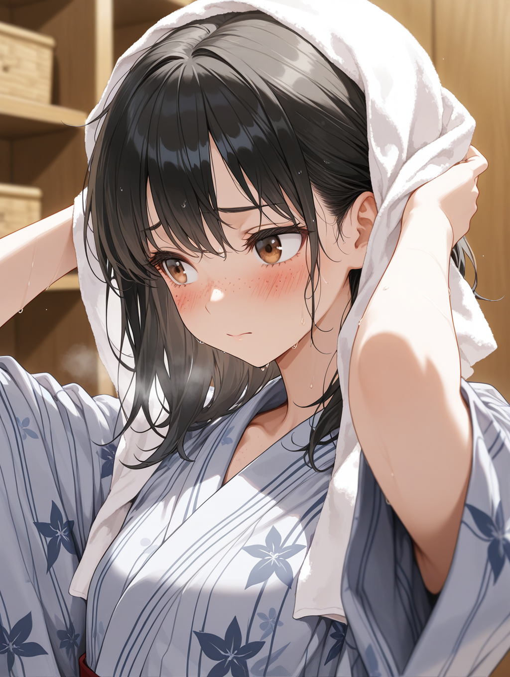 Zaki家のちゃん 温泉上がりに髪を乾かしている〇〇ちゃんシリーズ | の人気AIイラスト・グラビア