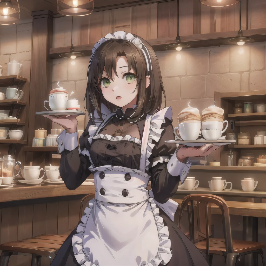 黒髪ボブでカフェの少女３