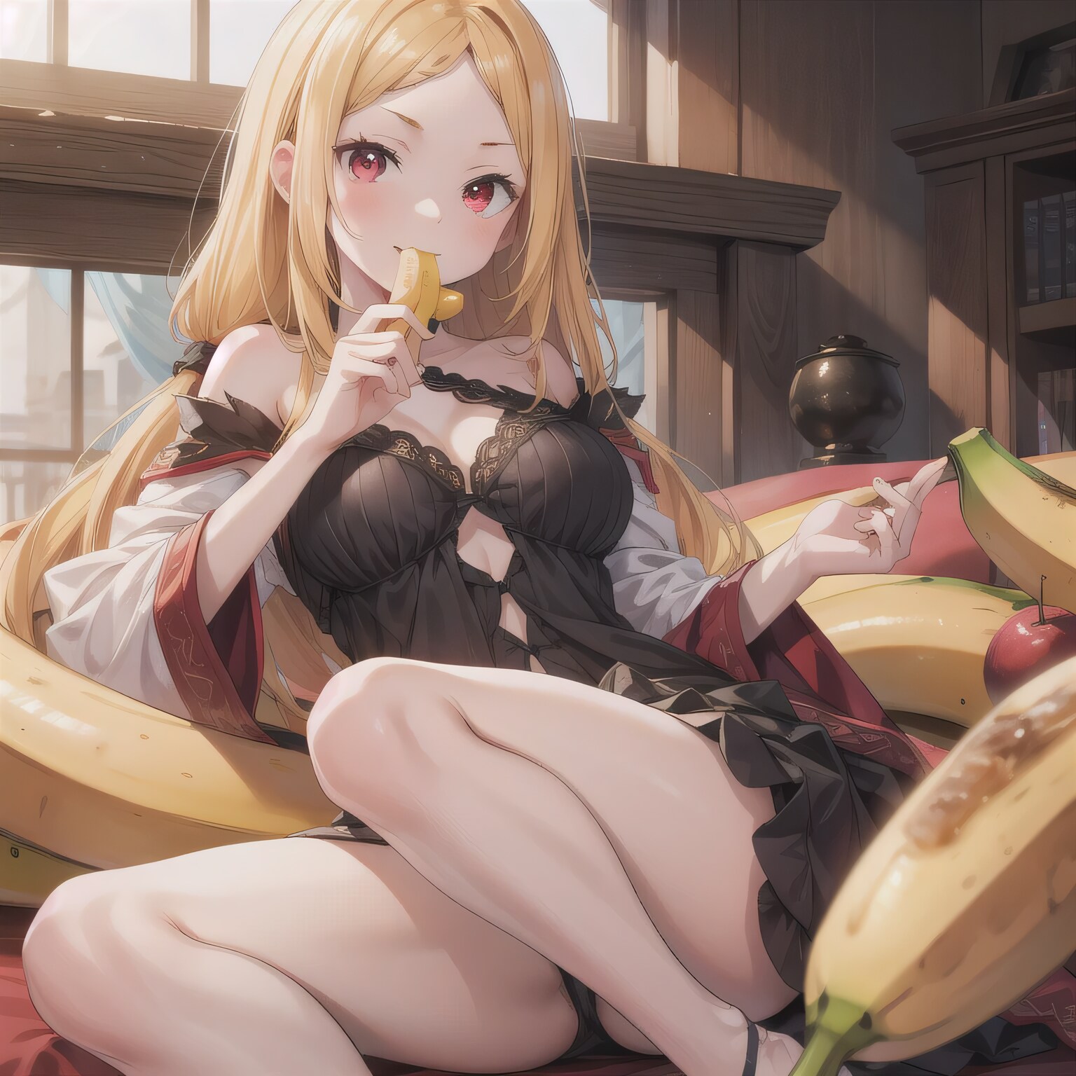 金髪ロングでバナナの少女２ | の人気AIイラスト・グラビア