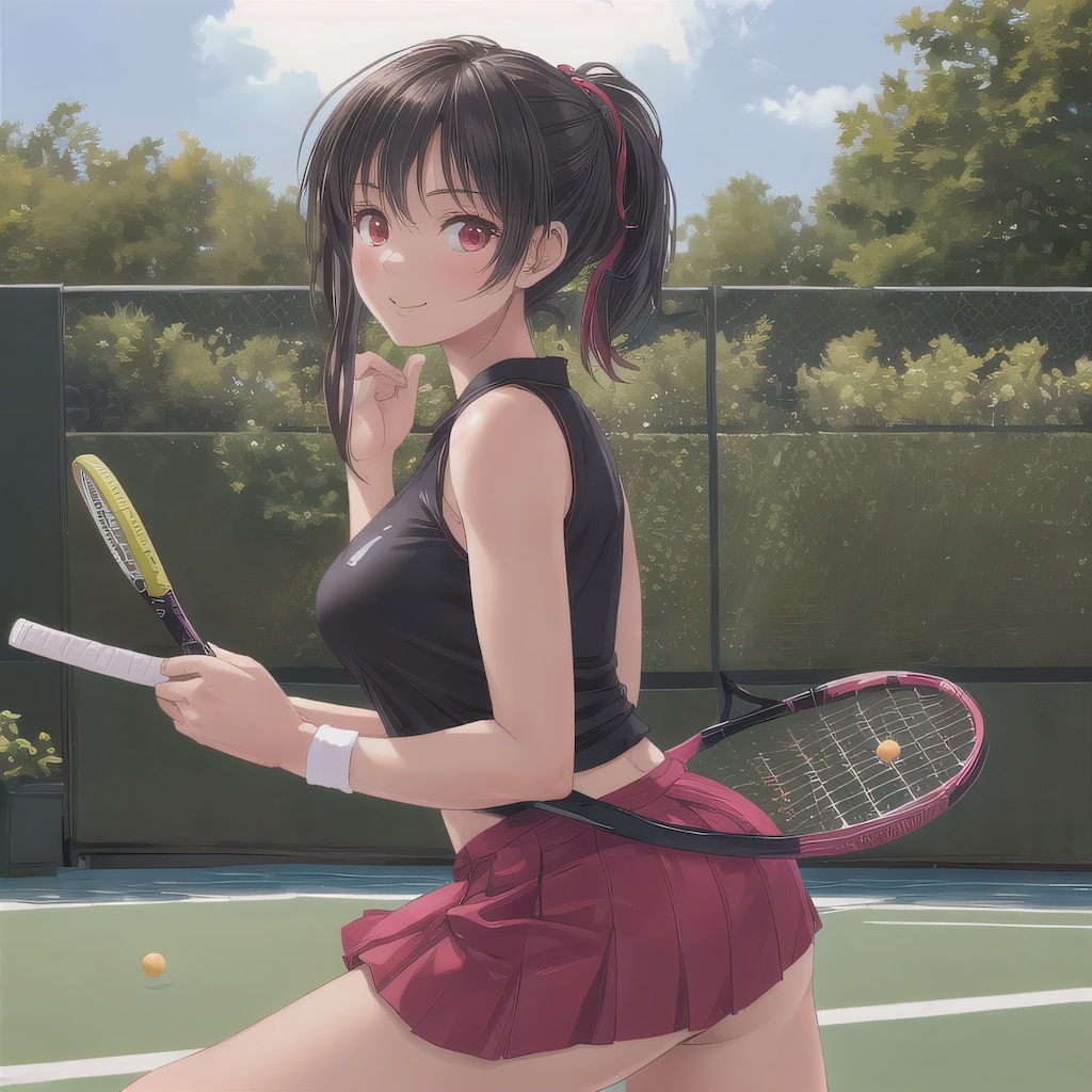 黒髪ロングでテニスウェアの少女３７