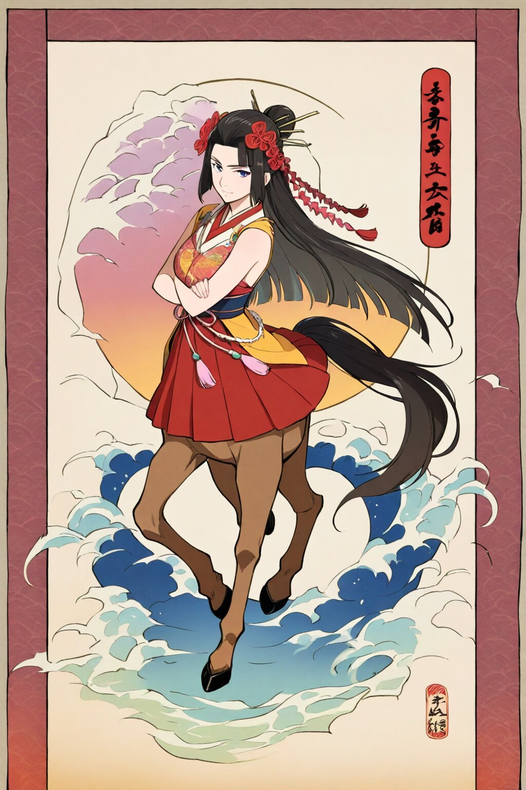 浮世絵風に描いた極めて精細なスタイリッシュな美少女ケンタウロス