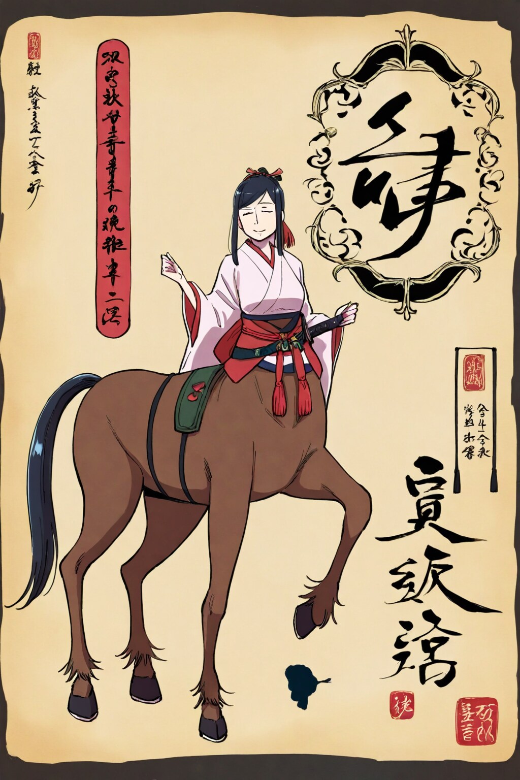 浮世絵風に描いた極めて精細なスタイリッシュな美少女ケンタウロス